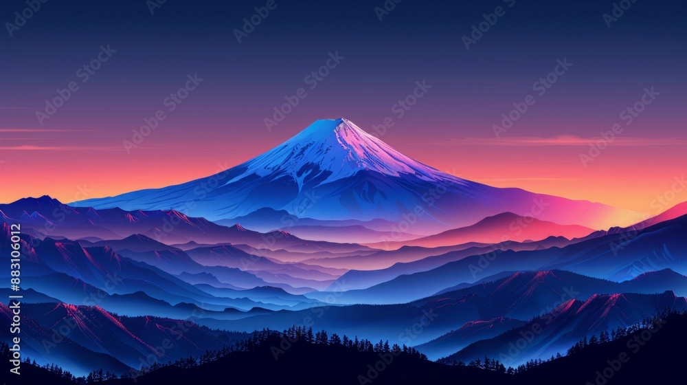 Fototapeta premium Sunset Serenity: Minimalist Vector Art of Mount Fuji