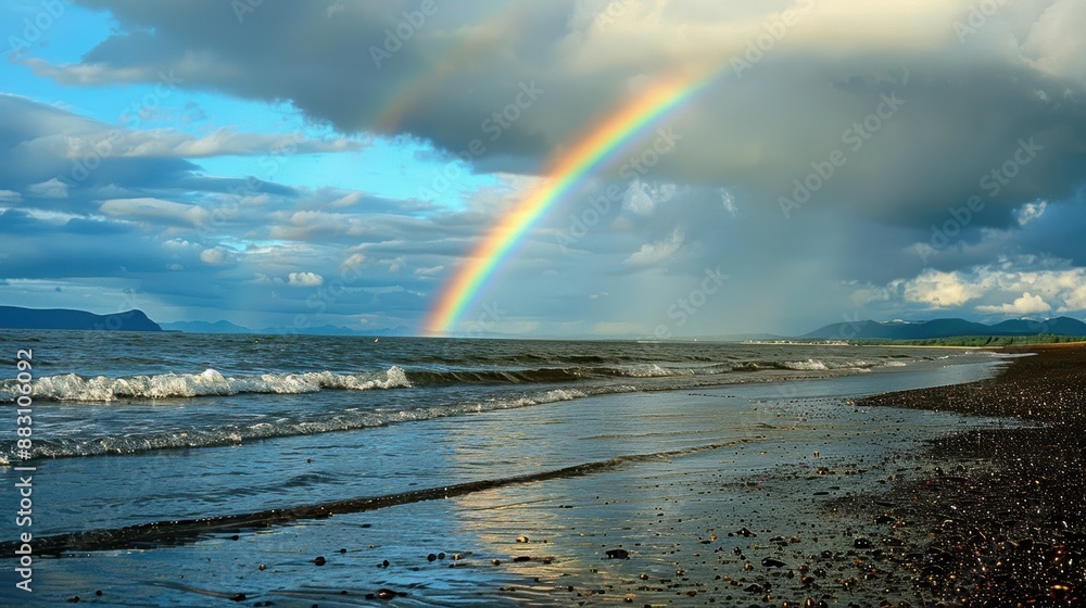 Spectacular Rainbow over Ocean Horizon Post Rain Shower Spectacular Rainbow over Ocean Horizon Post Rain Shower