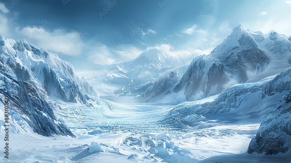 Obraz premium Majestic glacier with deep blue ice, rugged mountains in the background, and a clear sky