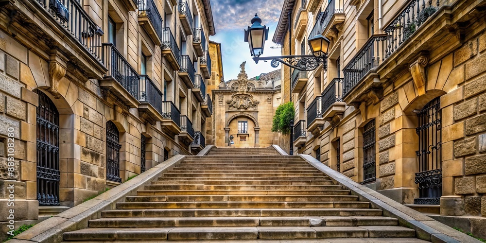 Fototapeta premium Baroque stone staircase in the historic old town of San Sebastian , baroque, stone, staircase, historic, old town