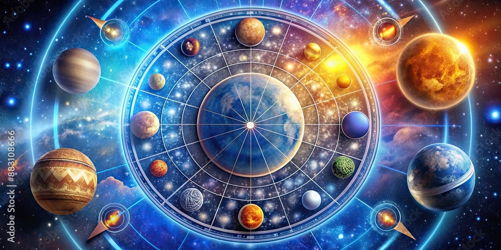 custom made wallpaper toronto digitalAstrology horoscope zodiac signs surrounded by planets, representing the magic power of fortune in the universe, astrology