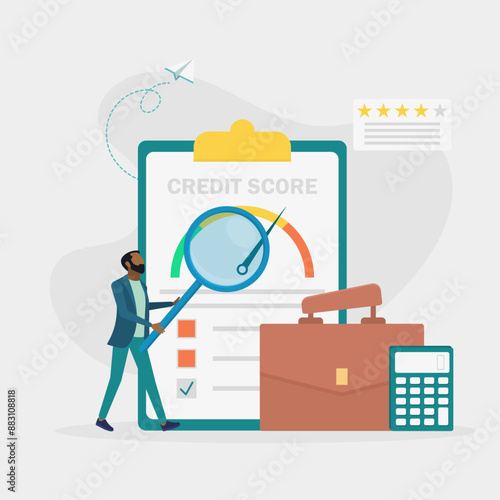 The manager evaluates the potential debtor's ability to repay the debt. Credit rating, credit risk control, credit rating agency concept. Vector illustration.	