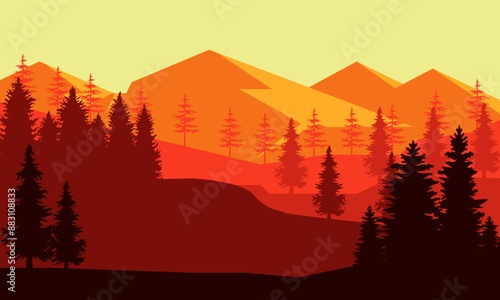 landscape natural view of mountains and pine silhouettes