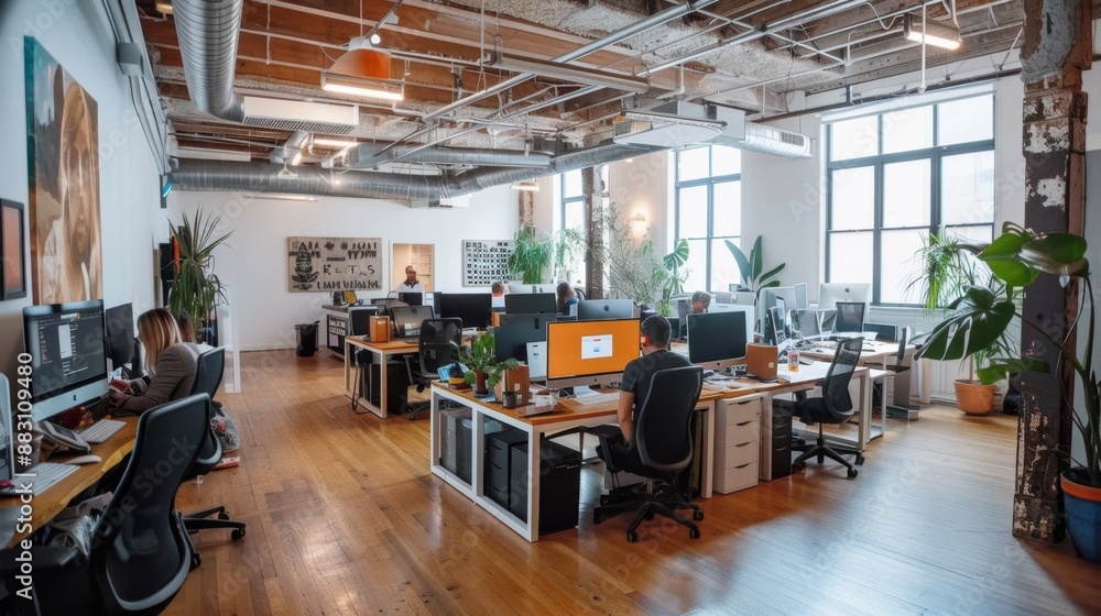 Modern Open Plan Office with Natural Light. Modern Open Plan Office with Natural Light.