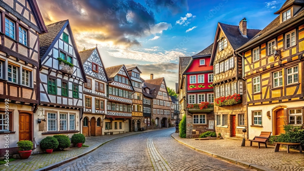 Fototapeta premium Beautiful medieval town in Germany with charming half-timbered houses and cobblestone streets , Lippstadt, Germany