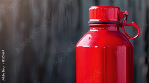 A closeup image of a lightweight aluminum water bottle with a doublewalled design to keep drinks hot or cold for longer periods of time. photo