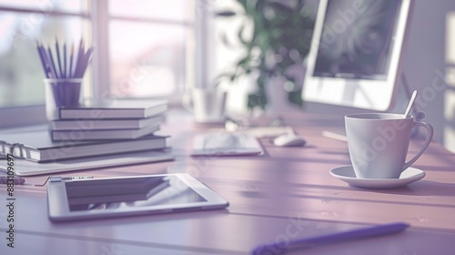 Wallpaper Mural Modern Workspace with a Cup of Coffee. Torontodigital.ca