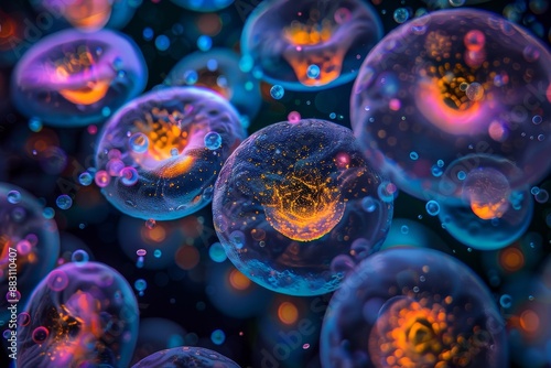 Human cell or Embryonic stem cell microscope background, Generative AI