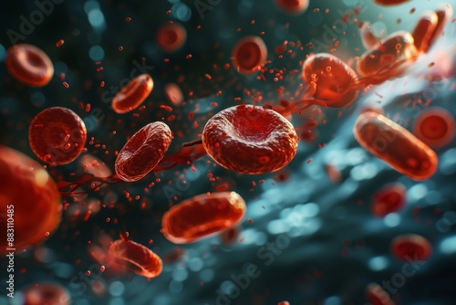 close up of blood cells, leukocytes, erythrocytes bloodstream, Generative AI