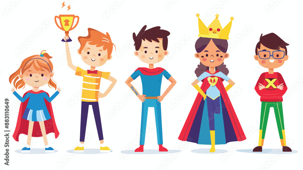 Four of Children. Girls and Boys Characters Win Four of Children. Girls and Boys Characters Win