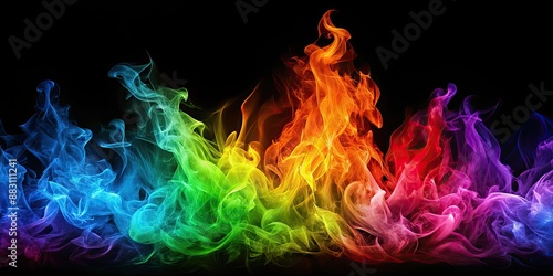 Abstract representation of creativity flames in rainbow colors on black background, creativity, flames, rainbow