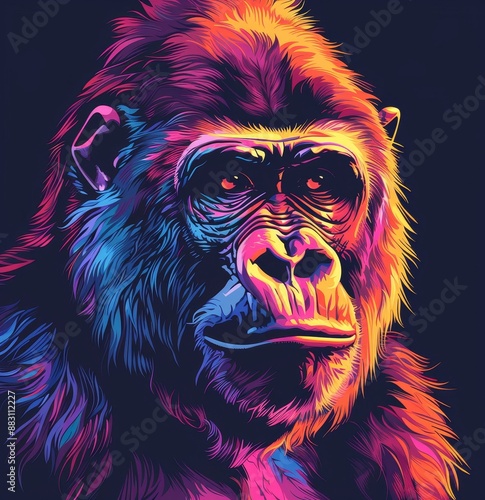 gorilla multicolor drawing, t-shirt design  illustration, Generative AI photo