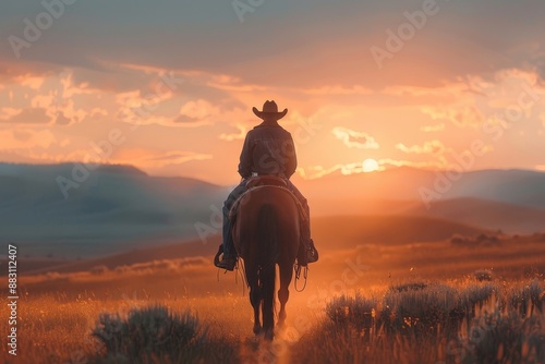 A person riding a horse and wearing a cowboy hat, Generative AI
