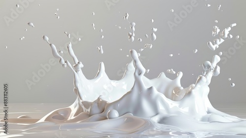 Splash of milk with clipping path. 3D illustration, milk, liquid, drink, splashing, motion, dairy, beverage, cream, white, fresh, food, freshness, dro