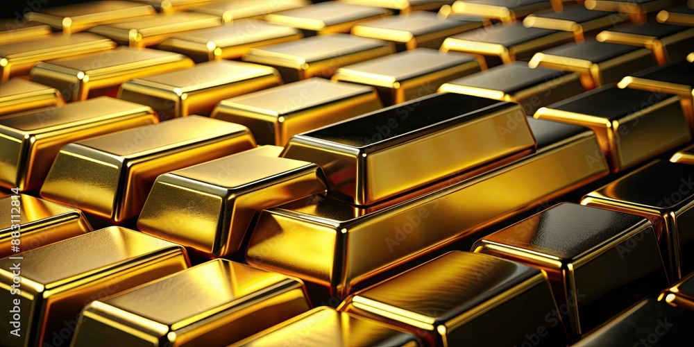 Close up of shiny gold bars on black background, gold, bars, wealth, finance, luxury, investment, precious metal, savings Close up of shiny gold bars on black background, gold, bars, wealth, finance, luxury, investment, precious metal, savings