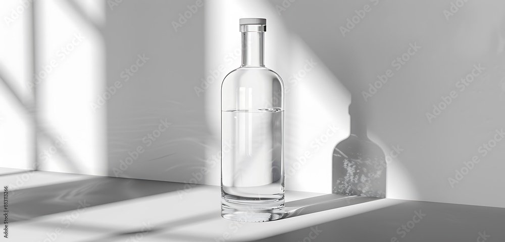The crystalline clarity of a pure liquid inside a minimalistic bottle mockup The crystalline clarity of a pure liquid inside a minimalistic bottle mockup