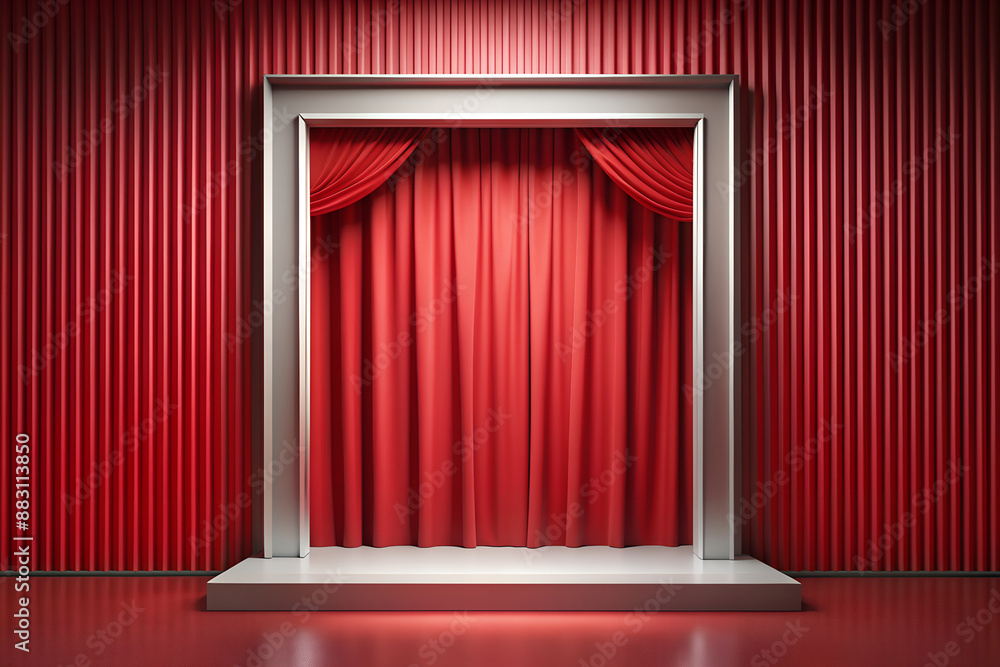 Elegant red curtain, minimalist product showcase ., generative ai Elegant red curtain, minimalist product showcase ., generative ai