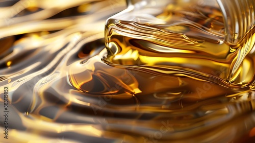 The detailed interior of a bottle showing subtle waves in golden liquid