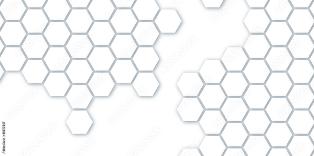 White hexagonal technology abstract vector background. Bright energy flashes under hexagon in modern futuristic technology background. White gray honeycomb texture grid illustration.
White hexagonal technology abstract vector background. Bright energy flashes under hexagon in modern futuristic technology background. White gray honeycomb texture grid illustration.