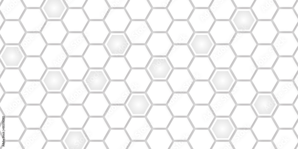 White hexagonal technology abstract vector background. Bright energy flashes under hexagon in modern futuristic technology background. White gray honeycomb texture grid illustration.
White hexagonal technology abstract vector background. Bright energy flashes under hexagon in modern futuristic technology background. White gray honeycomb texture grid illustration.