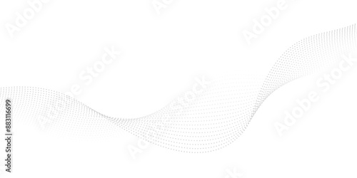 Abstract gray color wave curve dots lines background with flowing particles. Digital halftone energy waves technology concept. Modern backdrop design for business, presentation, banner.