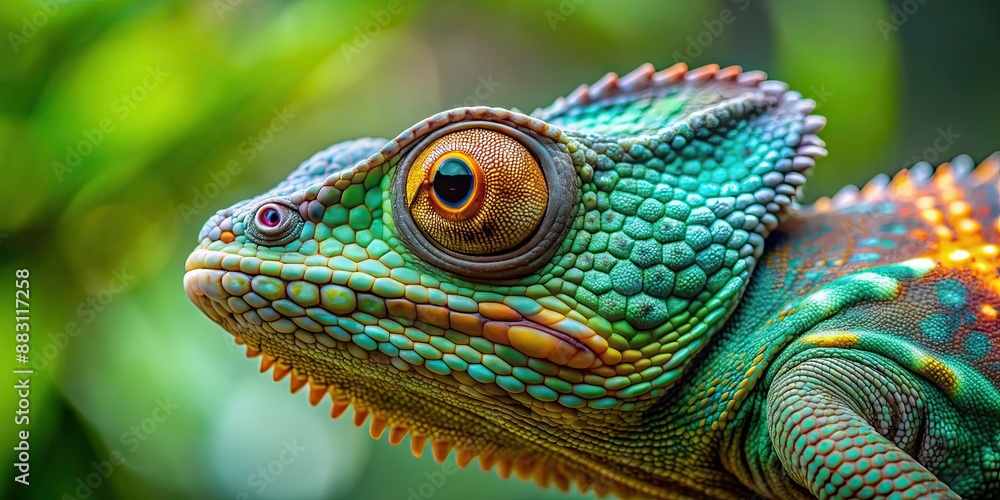 Obraz premium Close up of a chameleon blending into its surroundings, chameleon, reptile, lizard, camouflage, nature, wildlife, close-up