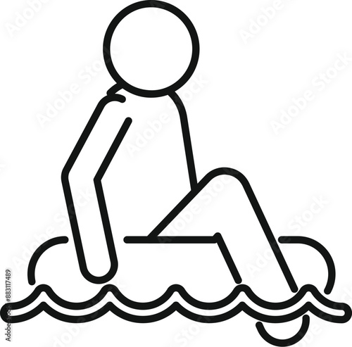 Minimalistic line art icon of a man relaxing on an inflatable mattress in a swimming pool