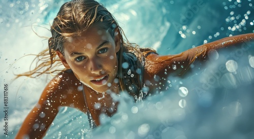 Young Woman Swimming Underwater in a Turquoise Ocean