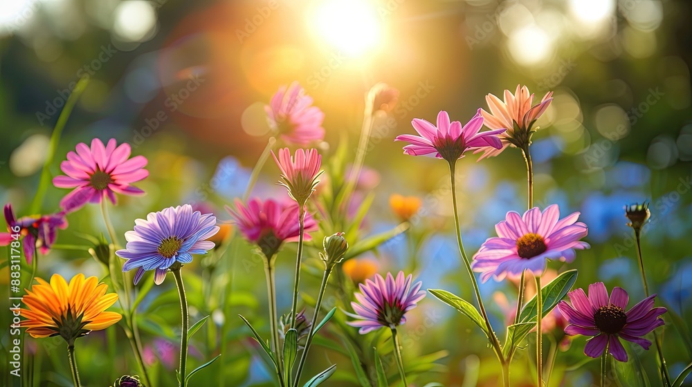 Fototapeta premium Vibrant flowers blooming in sunlight