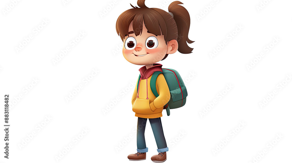 School girl cartoon character on transparent background School girl cartoon character on transparent background