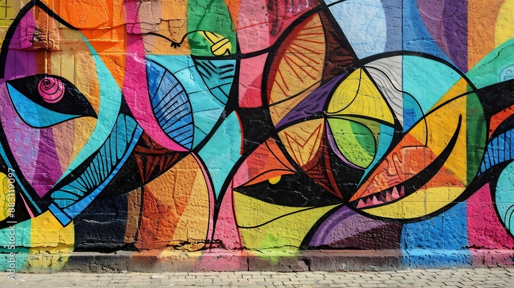 Abstract Street Art on a Brick Wall Abstract Street Art on a Brick Wall