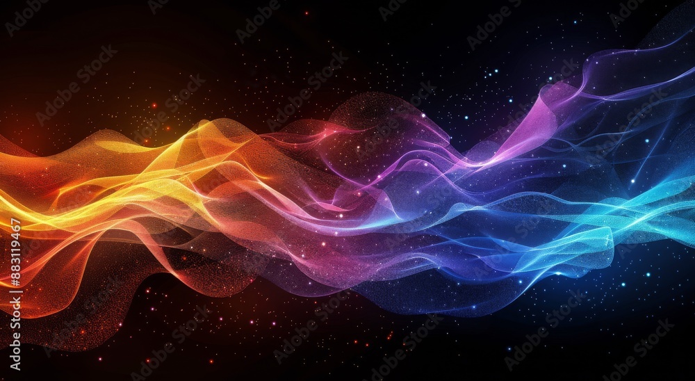 Abstract Wavy Digital Art With Red, Blue, and Yellow Colors on a Dark Background Abstract Wavy Digital Art With Red, Blue, and Yellow Colors on a Dark Background