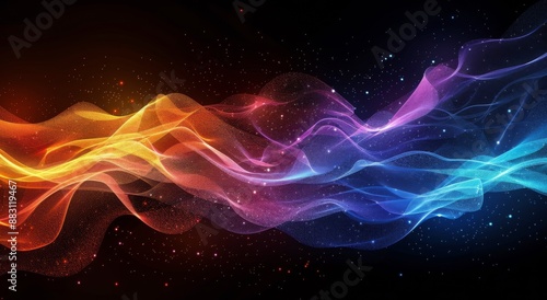 Abstract Wavy Digital Art With Red, Blue, and Yellow Colors on a Dark Background