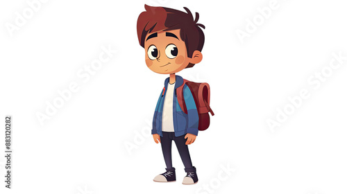 School boy cartoon character on transparent background