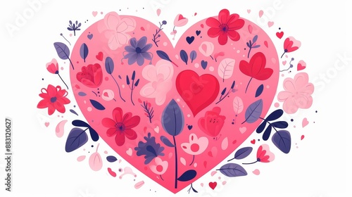 Love flat design, top view, Valentine's Day theme, cartoon drawing, vivid photo