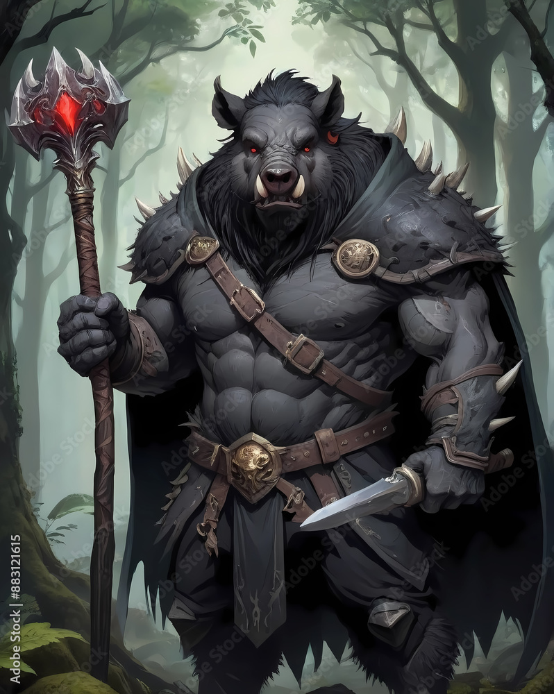 Obraz premium A monstrous behemoth beast a wild boar as fantasy warrior 