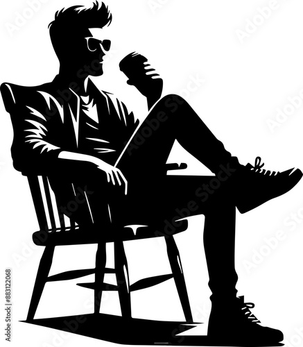 silhouette of a person sitting on a chair and drinking coffee