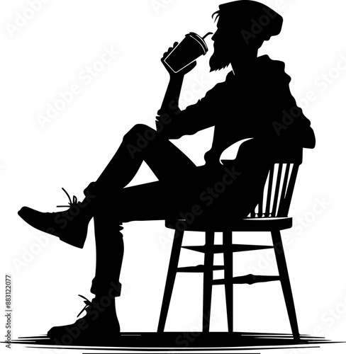 silhouette of a person sitting on a chair and drinking coffee