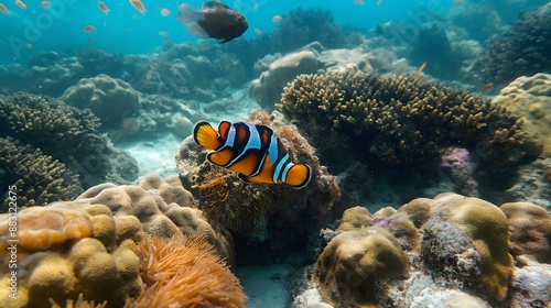 Fototapeta Naklejka Na Ścianę i Meble -  Vibrant coral reefs and marine life of the Great Barrier Reef as seen from Cairns