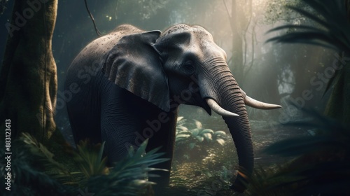 Majestic Elephant in the Dense Jungles of Sumatra photo