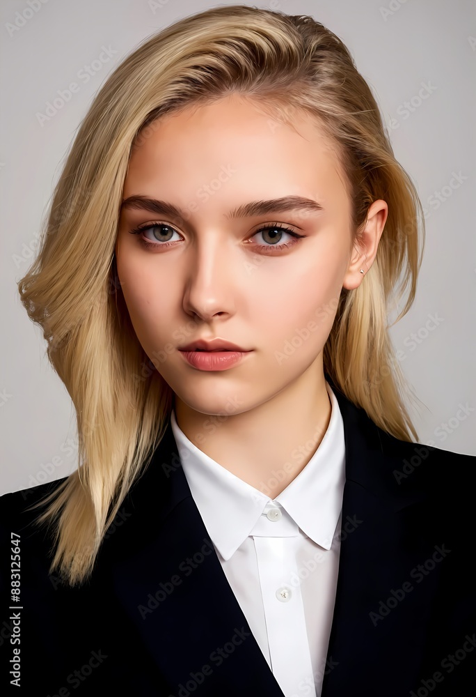 portrait of a woman in black business suit, european girl, blonde hair portrait of a woman in black business suit, european girl, blonde hair