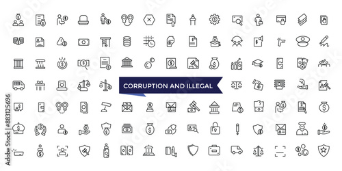 Corruption And Illegal Line Icons set with editable stroke collection for web and ui. Line icons pack. Vector illustration.