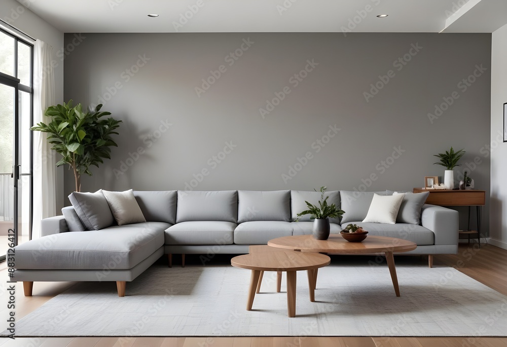 Fototapeta premium Frame mockup, ISO A paper size. Bedroom poster mockup. Modern interior design. Living room Interior mockup with house background. 3D render