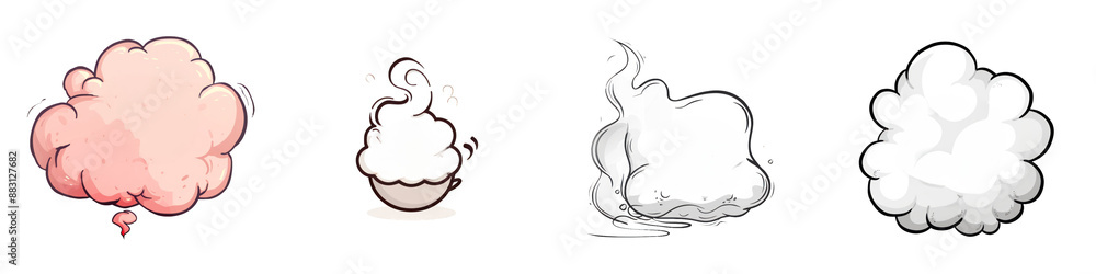 Collection of cartoon clouds of various shapes and sizes on transparent background, perfect for use in animations, games, or illustrations. Collection of cartoon clouds of various shapes and sizes on transparent background, perfect for use in animations, games, or illustrations.