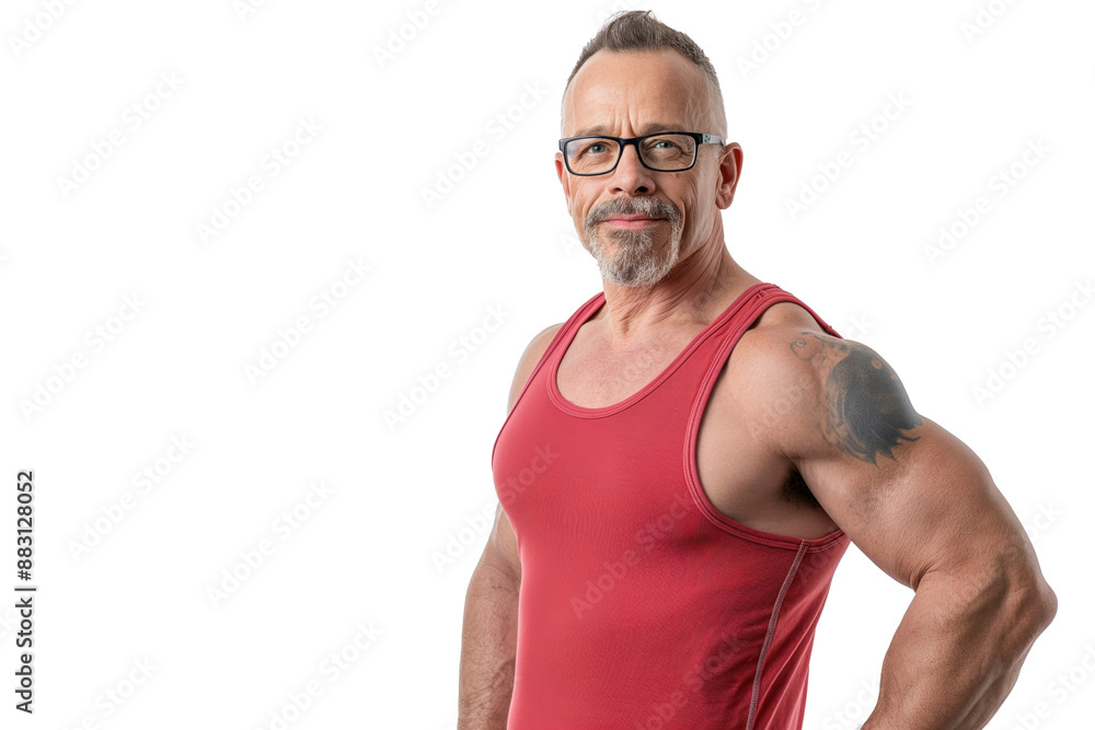 Fit Mature Man in Red Tank Top with Glasses Fit Mature Man in Red Tank Top with Glasses
