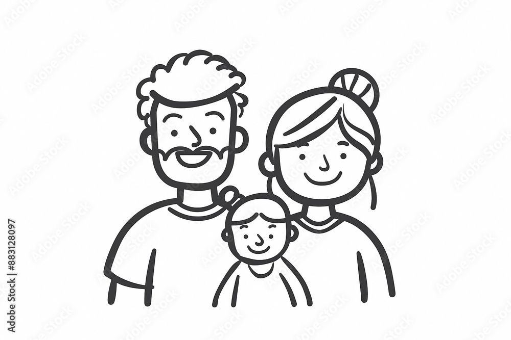 Simple Line Drawing of Happy Family with Father, Mother, and Child - Vector Illustration Simple Line Drawing of Happy Family with Father, Mother, and Child - Vector Illustration