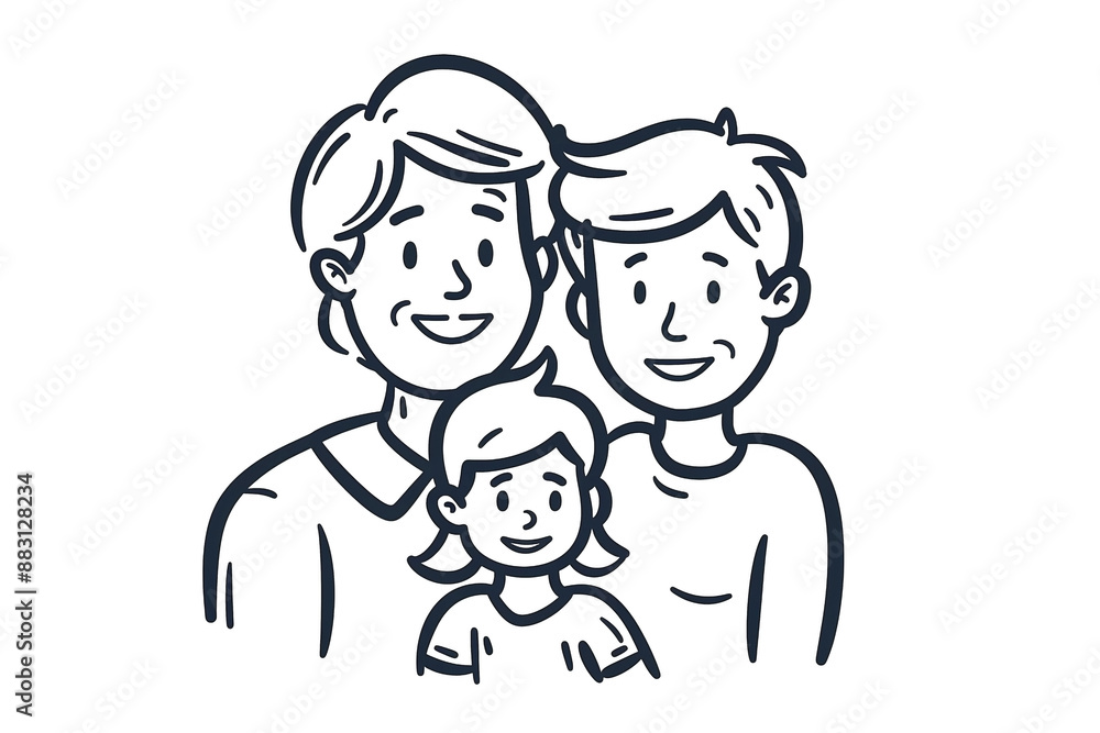 Simple Line Drawing of Happy Family with Father, Mother, and Child - Vector Illustration Simple Line Drawing of Happy Family with Father, Mother, and Child - Vector Illustration