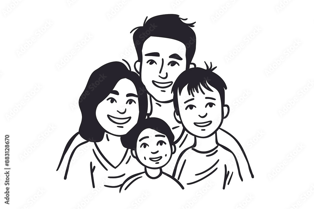 Simple Line Drawing of Happy Family with Father, Mother, and Child - Vector Illustration Simple Line Drawing of Happy Family with Father, Mother, and Child - Vector Illustration
