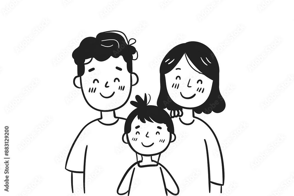 Simple Line Drawing of Happy Family with Father, Mother, and Child - Vector Illustration Simple Line Drawing of Happy Family with Father, Mother, and Child - Vector Illustration