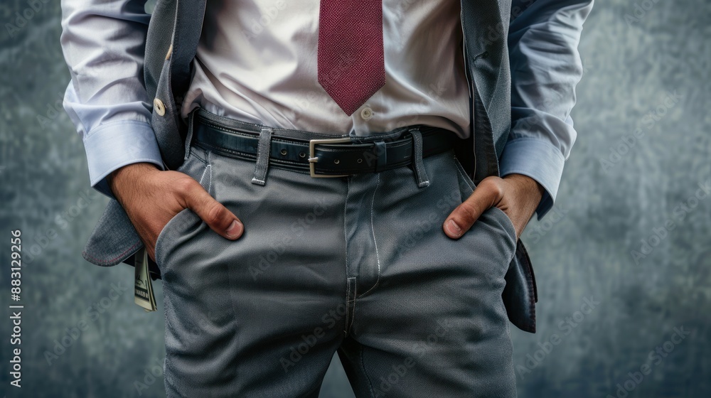 Empty pockets turned inside out on a frustrated businessman A Businessman's Silent Struggle Empty pockets turned inside out on a frustrated businessman A Businessman's Silent Struggle